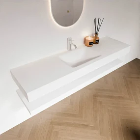 Zaro Alan badmeubel 160cm met planchet talc en vrijhangende wastafel cloud midden 1 kraangat talc