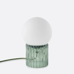 Tafellamp, gekleurd geribbeld glas en opaline