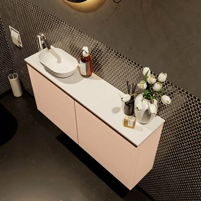 Mondiaz Fowy toiletmeubel 100cm rosee met witte waskom links en kraangat