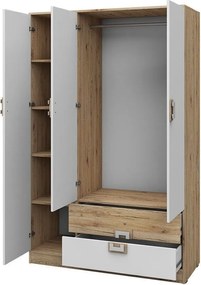 Kledingkast Tolfere 103, Licht eiken, Wit, 190x120x50cm, 91.59 kg, Kledingkast deuren: Met scharnieren, Aantal planken: 4, Aantal planken: 4