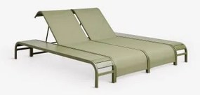 Set Van 2 Verstelbare Ligstoelen En 2 Bijzettafels Van Staal Marietta Groen – Intens Olijf - Sklum