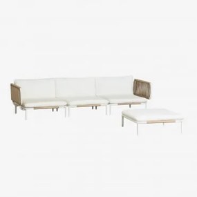 Tuinset Met Modulaire 3-zitsbank Met 2 Hoekmodules En Poef In Roubly-staal Beige Amandelroos - Sklum