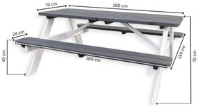 Picknicktafel Deluxe 180 x 70 cm - Grijs/Wit