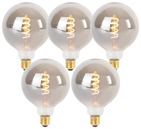 Set van 5 E27 dimbare LED gedraaid filament lamp G125 smoke 4W 120 lm 1800K