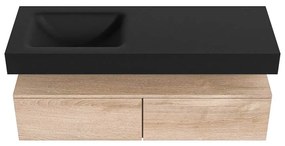 Zaro Alan badmeubel 130cm washed oak 2 lades met vrijhangende wastafel cloud links 1 kraangat urban