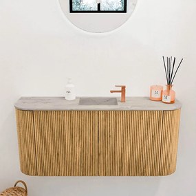 Mondiaz Joya DLux 95cm toiletmeubel ronding links/rechts oak met wastafel faye midden 1 kraangat glace