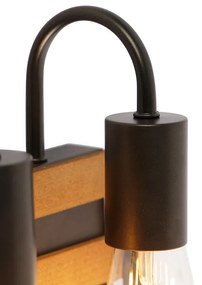 Industriële wandlamp zwart met hout 2-lichts - Paleta Mai Industriele / Industrie / Industrial E27 Binnenverlichting Lamp