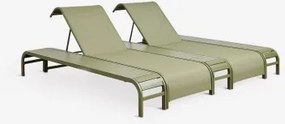 Set Van 2 Verstelbare Ligstoelen En 3 Bijzettafels Van Staal Marietta Groen – Intens Olijf - Sklum