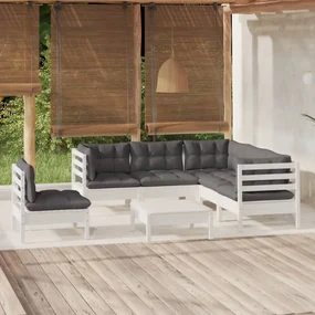 vidaXL 6-delige Loungeset met kussens grenenhout wit