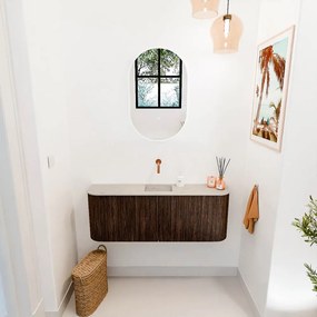 Mondiaz Joya DLux 115cm toiletmeubel ronding links/rechts walnut met wastafel faye midden zonder kraangat opalo