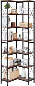 VEVOR 7-laags hoekplank, hoge hoekstandaard, displayplank, opbergrek met metalen frame en houten planken, staande plank (91 kg per laag), displayboekenplank voor slaapkamer, woonkamer, kantoor, bruin