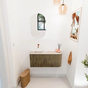 Mondiaz Joya DLux 90cm toiletmeubel ronding rechts dusk met wastafel faye links zonder kraangat frappe