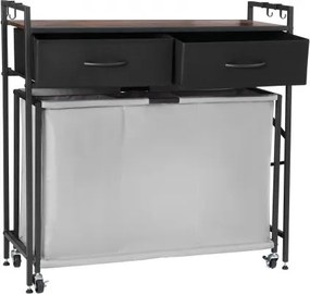 VEVOR Wasmand Wasverzamelaar met 3 compartimenten en houten tafelblad, Wassorteerder op wielen met 2 lades en haken, Wasscheider Wassorteersysteem voor vuile was Badkamer