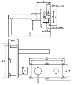 Brauer Copper Edition ColdStart wastafelkraan inbouw rechte uitloop met achterplaat model B2 koper geborsteld PVD