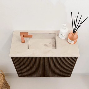 Mondiaz Joya DLux 50cm toiletmeubel walnut met wastafel faye links 1 kraangat frappe