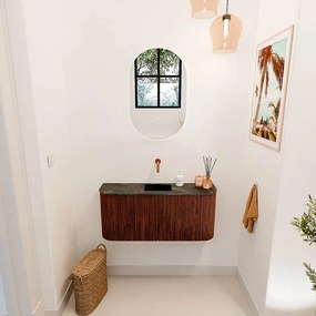 Mondiaz Joya DLux 95cm toiletmeubel ronding links/rechts ruby met wastafel faye midden zonder kraangat lava
