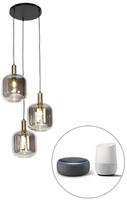 Smart hanglamp met dimmer zwart met smoke glas 3-lichts incl. Wifi A60 - Zuzanna Design E27 rond Binnenverlichting Lamp