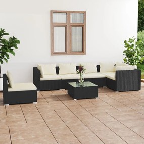 vidaXL 7-delige Loungeset met kussens poly rattan zwart