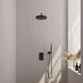 Brauer Stripe inbouw regendouche met 25cm hoofddouche, gebogen muurarm en staafhanddouche set 14 zwart mat