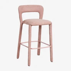 Hoge Kruk Met Gestoffeerde Rugleuning Brusel ↑75 Cm & Stof Chenille Roze – Kwarts - Sklum