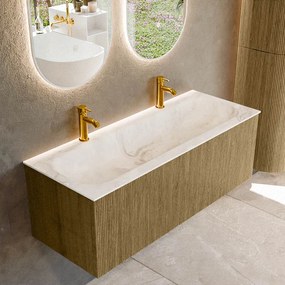 Mondiaz Kurve-dlux 120cm badmeubel dusk met 1 lade en wastafel big large midden 2 kraangaten frappe