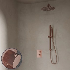 Saniclear Copper Stripes inbouw regendouche met 30cm hoofddouche, muurarm en glijstang geborsteld koper