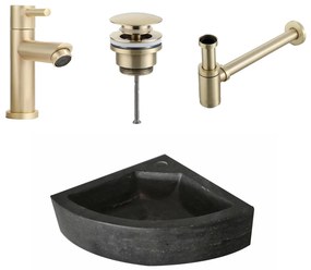 Lambini Designs Corner natuursteen fonteinset met messing kraan en toebehoren