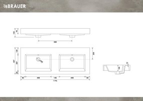 Brauer Solar Thick dubbele wastafel mineraalmarmer 120cm zonder kraangaten wit glans