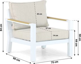 Stoel en Bank Loungeset 5 personen Aluminium/Polywood (teakfinish) Wit  Lifestyle Garden Furniture Bilbao