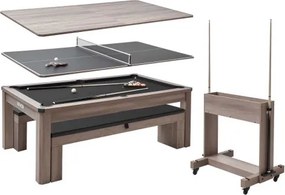VEVOR 214 cm 3-in-1 pooltafel voor tafelspelen met eettafel en tafeltennistafel, 2 banken voor opslag en accessoires, draagvermogen 137 kg, inclusief keu-standaard en krijtborstel