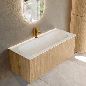 Mondiaz Kurve-dlux 110cm badmeubel oak met 1 lade en wastafel big medium midden 1 kraangat opalo