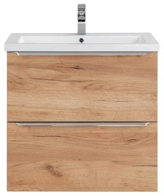 Comad Capri Oak badkamermeubel 60cm met witte wastafel en kraangat eiken