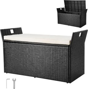 VEVOR Tuinbank met opbergruimte, PE rotan opbergkist, kistbank met kussens en handgrepen aan de zijkant, ondersteunt tot 360 kg, tuinzitbank en verandadecoratie voor patio, tuin, balkon, 125 x 55 x 70 cm