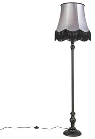 Stoffen Vloerlamp zwart met Granny kap zwart met grijs - Classico Klassiek / Antiek E27 Binnenverlichting Lamp