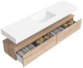Zaro Alan badmeubel 190cm washed oak 2 lades met vrijhangende wastafel cloud midden zonder kraangat talc