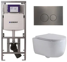 QeramiQ Dely Swirl Toiletset - 36.3x51.7cm - diepspoel - rimless - Geberit UP320 Burda inbouwreservoir - slim zitting - gunmetal bedieningsplaat - ronde knoppen - wit mat 0701131/SW706198/SW1000766/SW1026257