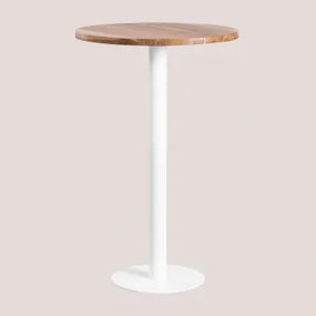Ronde Hoge Bartafel Van Macchiato Acaciahout Ø70 Cm & Wit - Sklum