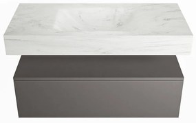 Mondiaz Alan DLux badmeubel 100cm dark grey 1 lade met wastafel opalo midden zonder kraangat