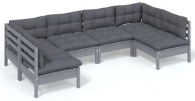 vidaXL 6-delige Loungeset met kussens massief grenenhout grijs