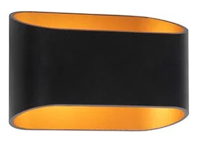 Moderne wandlamp zwart met gouden binnenkant ovaal - Alone