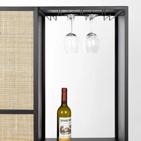 Hoge Wijnkast Zwart Met Rotan - 80x38x175cm.