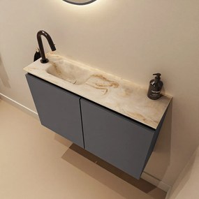 Mondiaz Ture DLux toiletmeubel 80cm dark grey met wastafel frappe links met kraangat