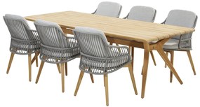 4 Seasons Outdoor Ancora dining set Teak Silver Grey met Bel Air tafel  Tuinset    houtkleur weerbestendig