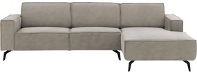 Goossens Hoekbank Hercules grijs, microvezel, 3-zits, modern design met chaise longue rechts