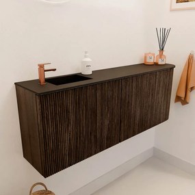 Mondiaz Joya 110cm toiletmeubel ronding rechts walnut met wastafel faye links 1 kraangat urban