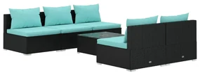 vidaXL 6-delige Loungeset met kussens poly rattan zwart