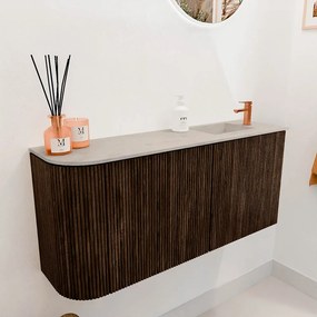 Mondiaz Joya DLux 90cm toiletmeubel ronding links walnut met wastafel faye rechts 1 kraangat opalo