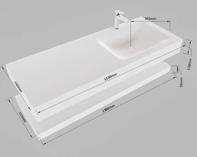 Mondiaz Alan DLux planchet 130cm met wastafel rechts 1 kraangat frappe