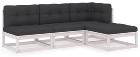 vidaXL 4-delige Loungeset met kussens massief grenenhout