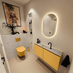 MONDIAZ TURE-DLUX 100cm toiletmeubel Ocher. EDEN wastafel Opalo positie midden. Met 1 kraangat. TUREDX100OCHM1OPA